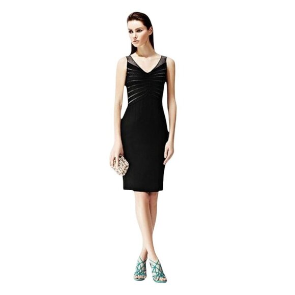 Reiss Black Sleeveless Stretch Mesh & Stripe Women's Bodycon Dress Size 2 - Picture 1 of 9